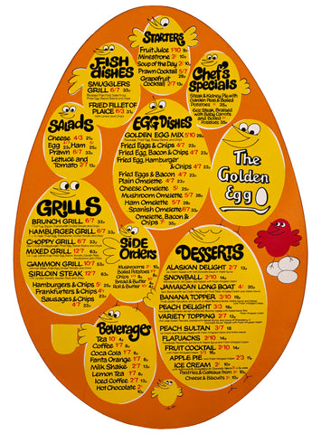The Golden Egg, London 1970/1971 British Vintage Menu Art